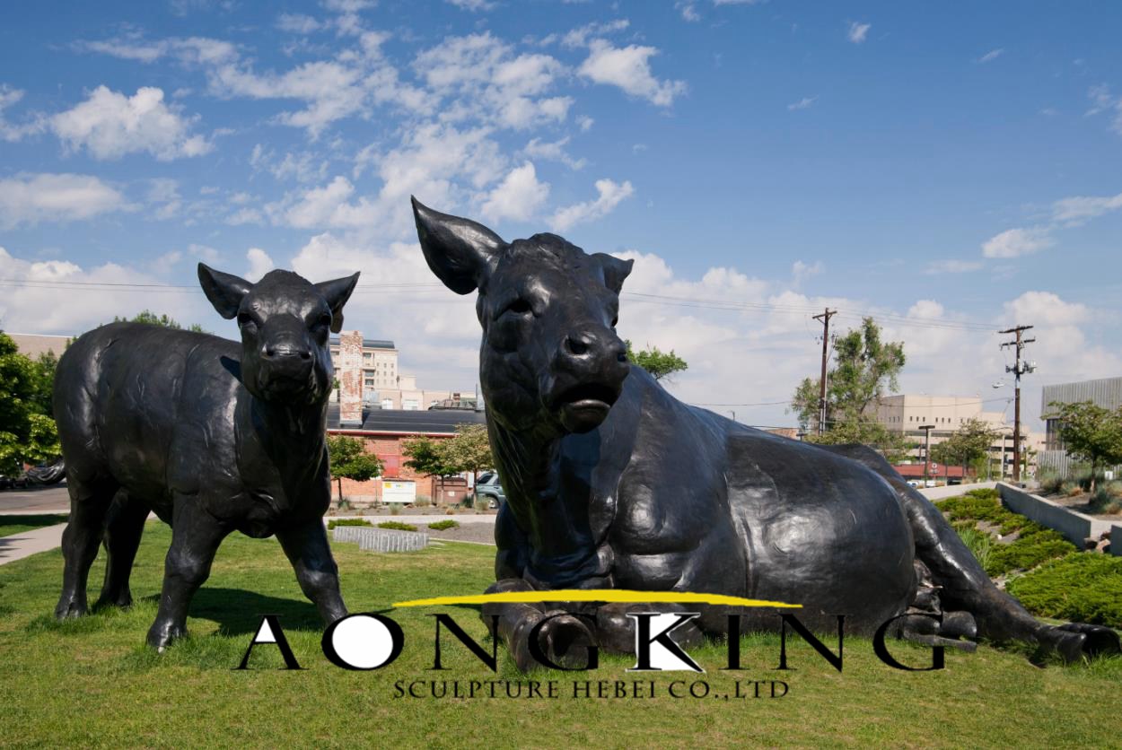 Bronze bull sculpture square
