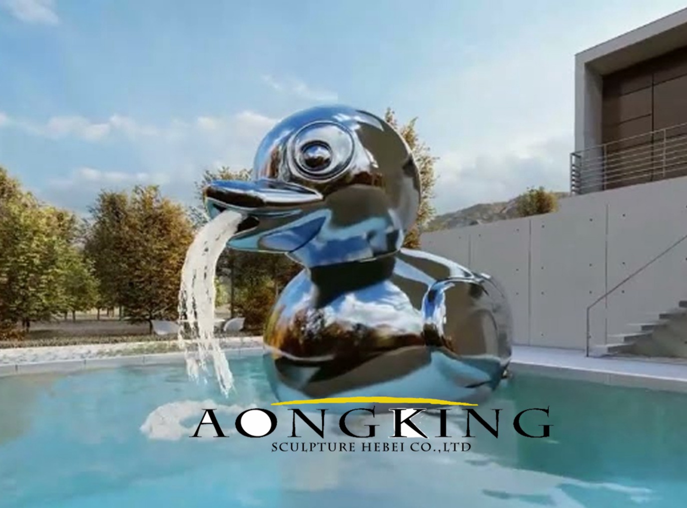 Mirror Polished Metal Duck Statue Fountain For Sale