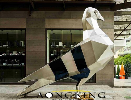 Contemporary Realistic Landmark Standing Outdoor Stainless Steel Geometric Pigeon Statue for Sale