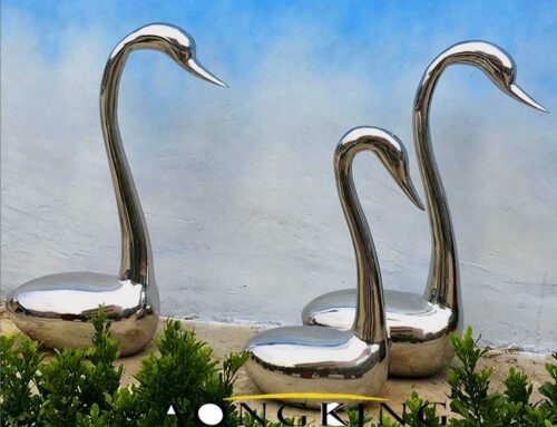 Durable Futuristic Contemporary Slender Neck Garden Art Decor Polished Metal Swan Sculpture for sale