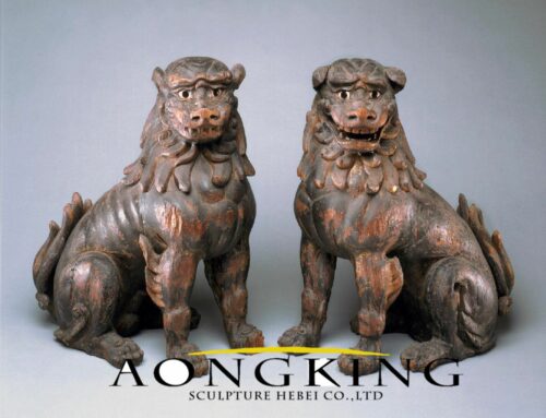 Outdoor Mythical Creatures Temple Entrance Decoration Public Detailed High-Quality Bronze Komainu Statues for Sale