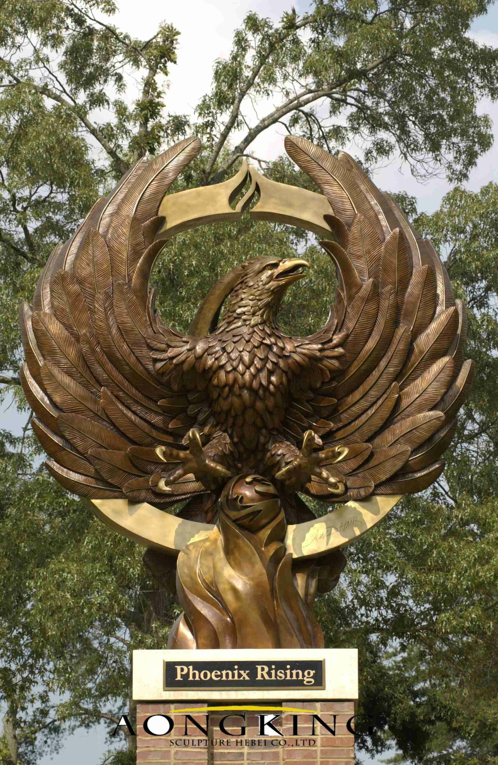 bronze phoenix rising sculpture