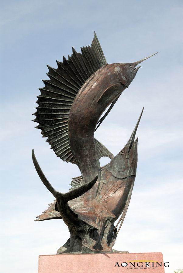 bronze swordfish statue