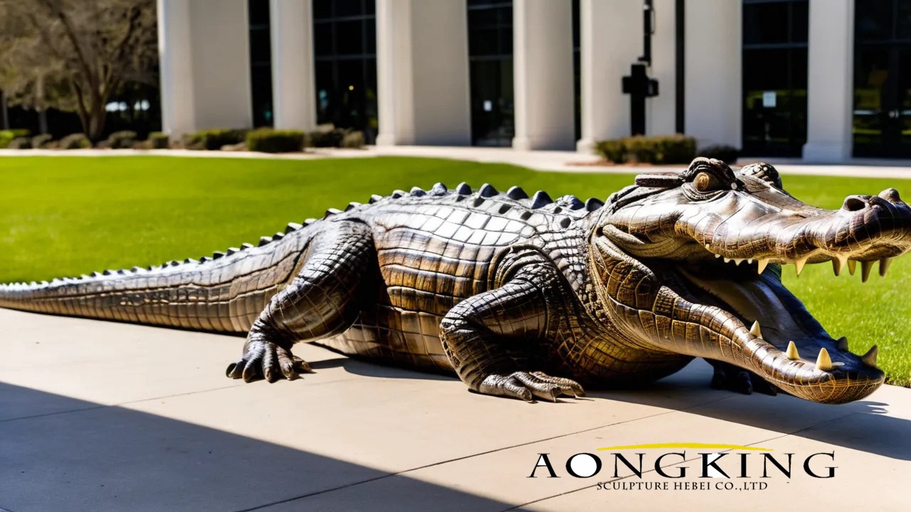 bronze American alligator sculpture