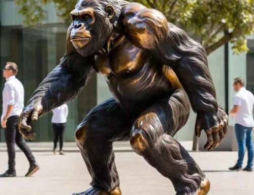 Graceful Mastery Public Square Decor Bronze Walking Ape Statue