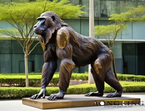 Stunning Life-Size Walking Bronze Baboon Black Sculpture
