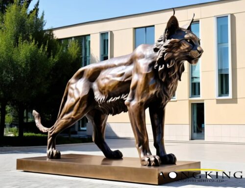 Life-Size Standing Outdoor Bronze Balkan Lynx Statue