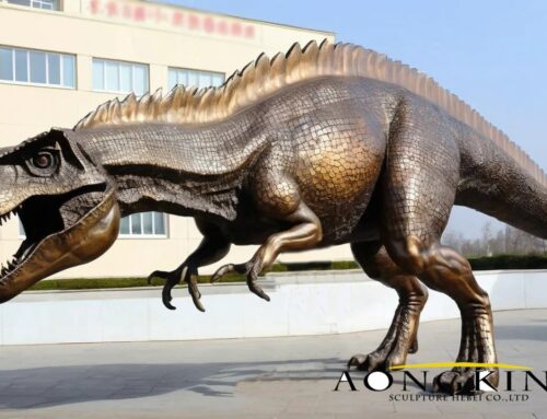 Giant Open Mouth Bronze Cryolophosaurus Sculpture