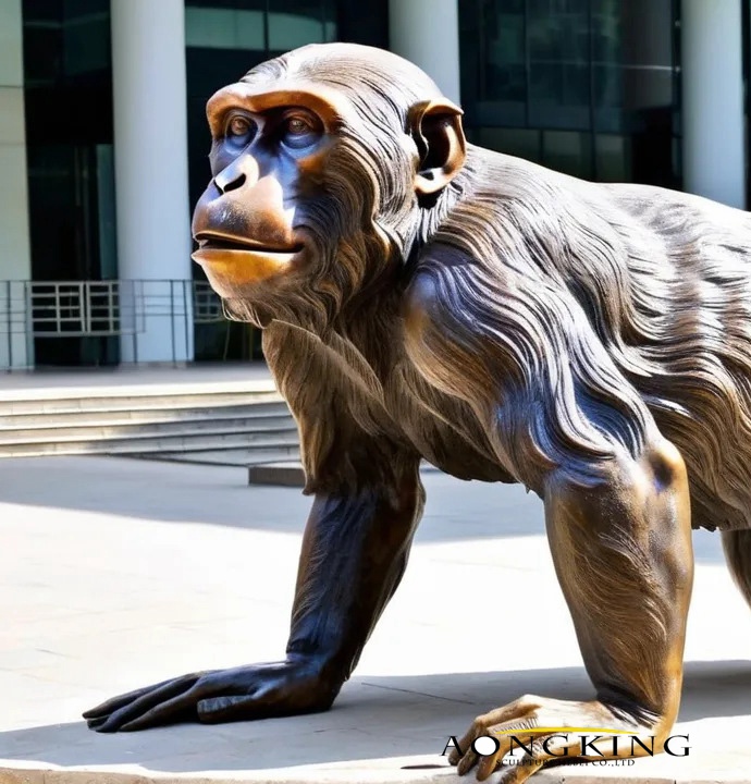 bronze crab-eating macaque sculpture