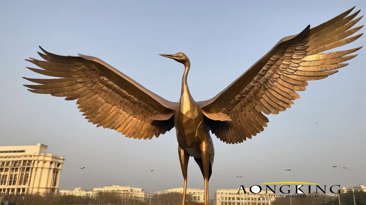bronze crane lawn ornament