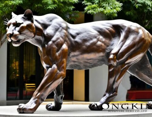 Majestic Muscular Standing Bronze Cougar Garden Statue for Sale