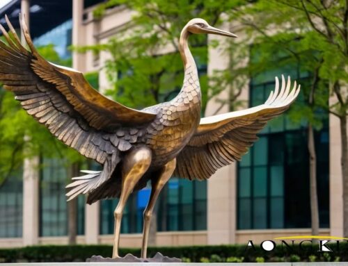 Large Sculpture Detailed Bronze Crane Lawn Ornament