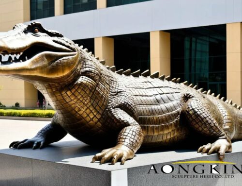 Blending Artistry Life-Size Bronze Crocodile Garden Sculpture