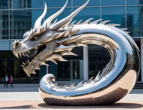 Giant Life-Size Polished Metal Dragon Garden Sculpture