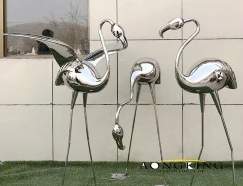 Lovely Standing Polished Metal Flamingo Yard Art Statues