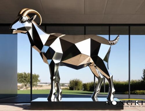 Decorative Charm Modern Polished Metal Goat Garden Statue