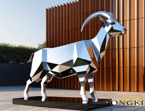 Outdoor Mascot Standing Polished Metal Goat Statue