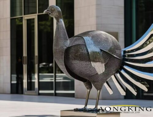 Outdoor Modern Decor Polished Stainless Steel Turkey Statue