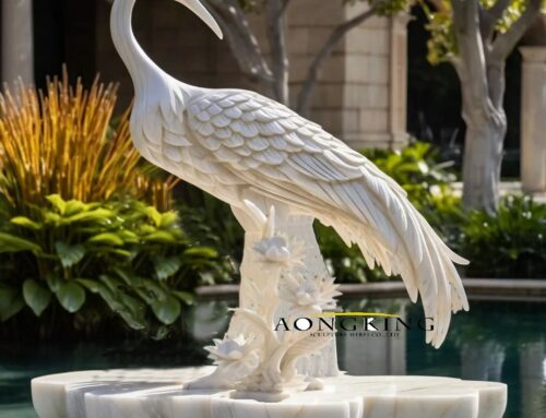 Exquisite Garden Marble Bird Crane Outdoor Statue for Sale