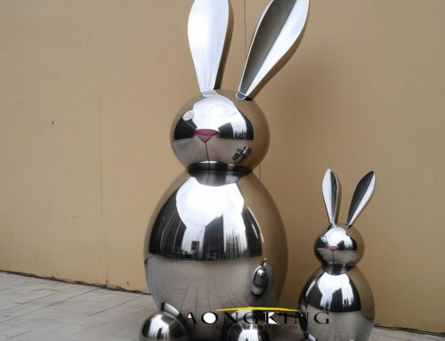 Polished Stainless Steel Standing Bunny Sculptures for the Garden