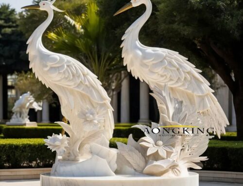 Modern Hand-Carved Marble Crane Statues for Garden