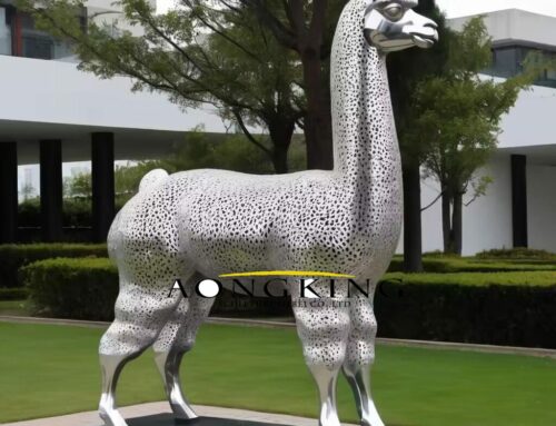Tranquility Work of Art Radiant Stainless Steel Alpaca Statue
